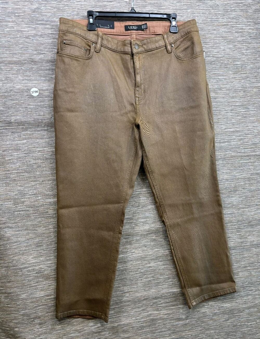 Lauren Ralph Lauren High-Rise Straight Ankle Jeans Womens Size 18W Brown NEW